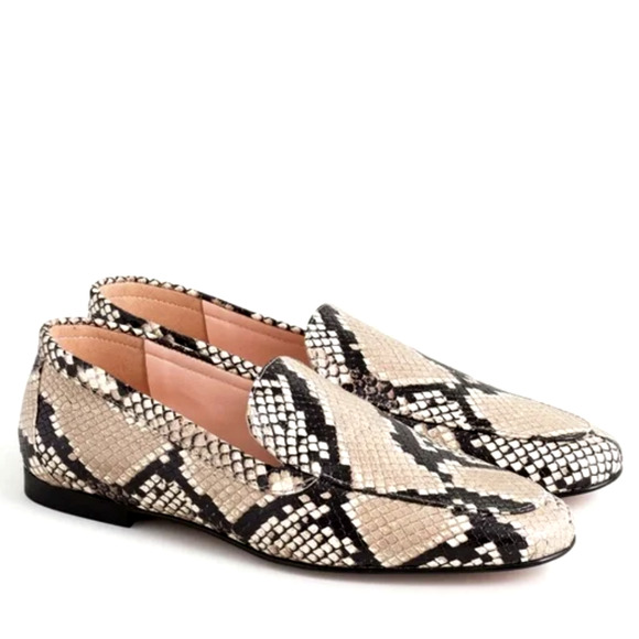 NEW! J Crew Snakeskin Loafers 10 Cecile Smoking Slipper Flats Python Slipons Tan